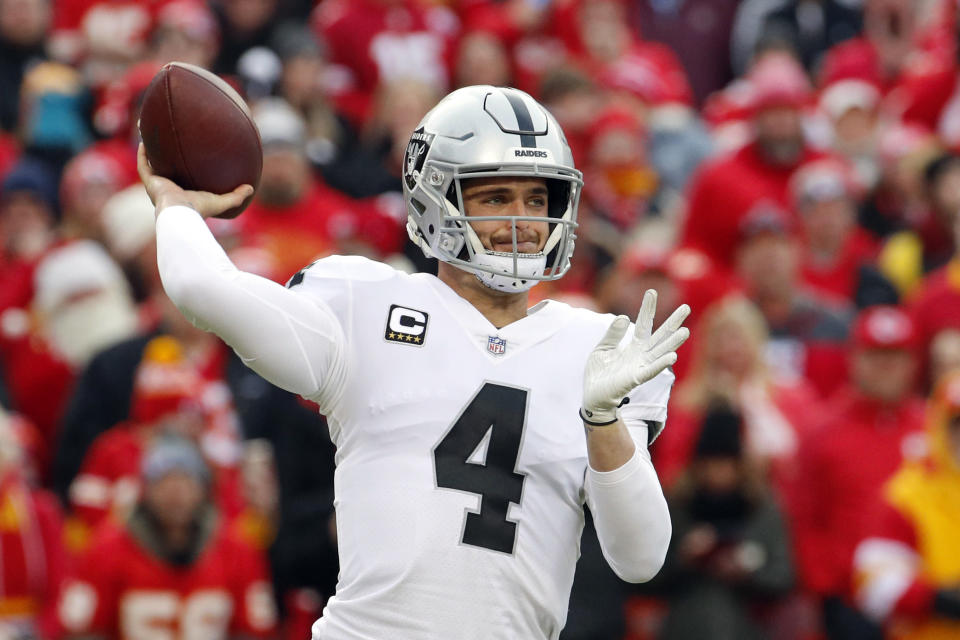 Oakland Raiders quarterback Derek Carr (4) played pretty well for most of last season. (AP)