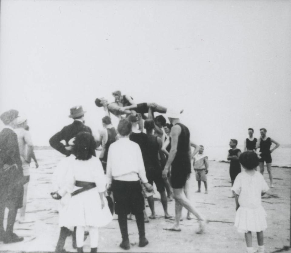 Boys in swimsuits on beach provided by CCU Digital Commons / Horry County Archives Center / Horry County Historical Society Photograph Collection