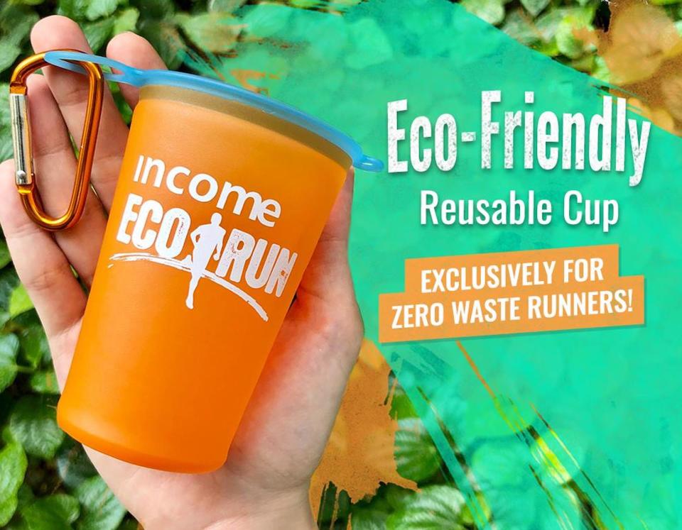 Each participant for the Zero-Waste 5km Run at the 2019 Income Eco Run will be using a single reusable cup for all the drink stations along the running route. (PHOTO: Income Eco Run/Facebook)