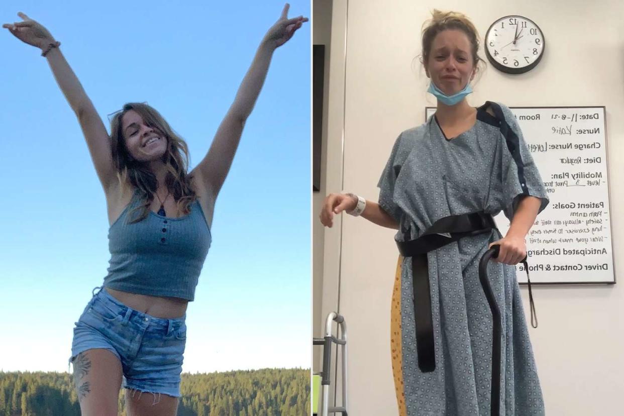 <p>Courtesy of Hailey Sebert</p> Hailey Sebert (left) before, and (right) after becoming disabled following fluoroquinolone doses.