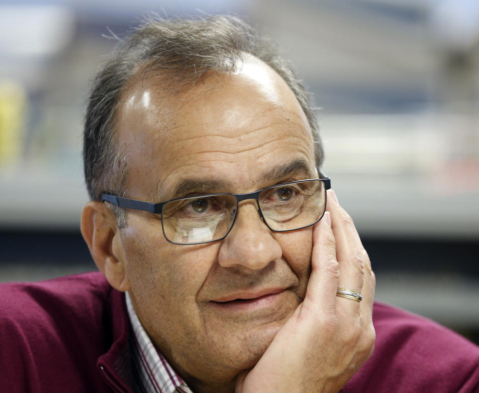 FILE - Former New York Yankees manager Joe Torre speaks while visiting the library during his orientation visit at the Baseball Hall of Fame, March 25, 2014, in Cooperstown, N.Y. Torre was elected vice chairman of baseball’s Hall of Fame, Monday, March 11, 2024. The 83-year-old was elected to the Hall in 2014 and joined the board in 2023. (AP Photo/Mike Groll, File)