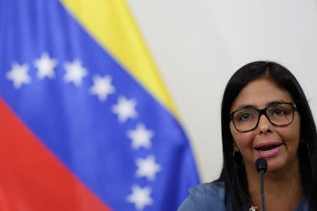 Delcy Rodriguez, president of the National Constituent Assembly, speaks during a meeting of the Truth Commission in Caracas, Venezuela August 16, 2017. REUTERS/Ueslei Marcelino