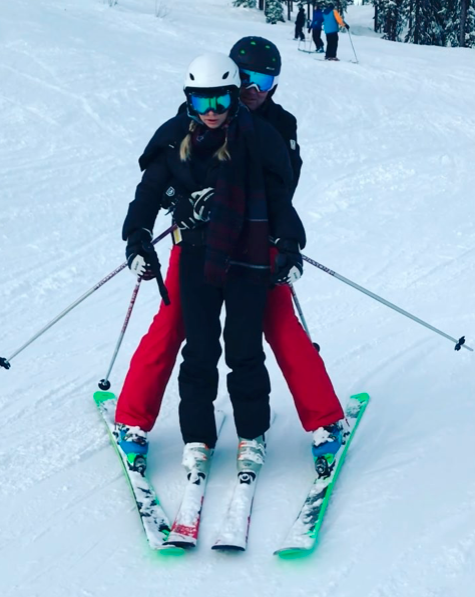 It's a slipperly slope! Sophie struggles to keep her balance skiing downhill at SilverStar Mountain Resort. Source: Instagram