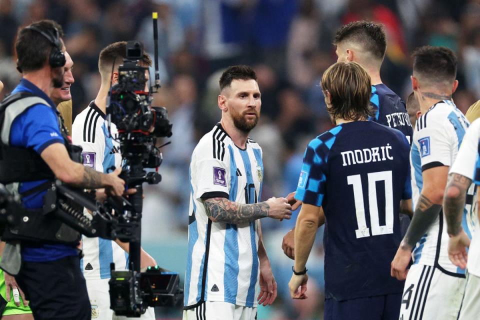 Messi greets Modric as Argentina progressed to the final (Getty Images)