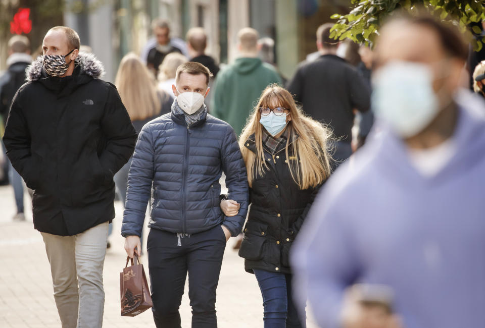 People shopping in Leeds city centre, ahead of a national lockdown for England from Thursday.