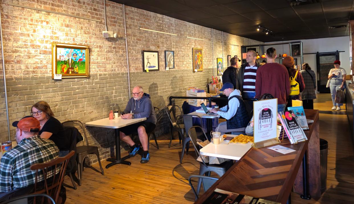 The Slow Down Coffee Co. in the Highland Park neighborhood of Des Moines offers a spot to hang out, drink coffee, and grab a bite to eat.