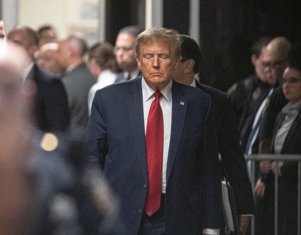 Donald Trump at a New York courthouse in February