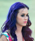 Out with the old, in with the new - hair that is. Singer Katy Perry attends Day 3 of the 2012 Coachella Valley Music & Arts Festival held at the Empire Polo Club on April 15, 2012 in Indio, California sporting tadaaaaaa! purple hair. (Photo by Frazer Harrison/Getty Images for Coachella)