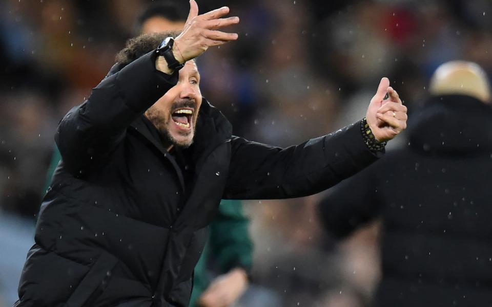 tletico Madrid's head coach Diego Simeone reacts during the UEFA Champions League quarter final, first leg soccer match between Manchester City and Atletico Madrid  - PETER POWELL/EPA-EFE/Shutterstock