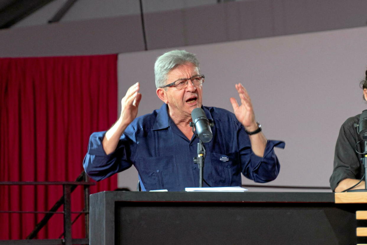 Le leader de LFI Jean-Luc Mélenchon lors de la Fête de l'Humanité, à Brétigny-sur-Orge (Essonne), le 15 septembre 2023.  - Credit:Claire Série/Hans Lucas via AFP