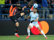 Soccer Football - Champions League - Group Stage - Group F - Shakhtar Donetsk v Manchester City - Metalist Stadium, Kharkiv, Ukraine - October 23, 2018 Shakhtar Donetsk's Ismaily in action with Manchester City's Riyad Mahrez REUTERS/Gleb Garanich