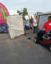 <p>A person is attended to as authorities respond after the Fire Ball amusement ride malfunctioned injuring several at the Ohio State Fair, Wednesday, July 26, 2017, in Columbus, Ohio. Some of the victims were thrown from the ride when it malfunctioned Wednesday night, said Columbus Fire Battalion Chief Steve Martin. (Justin Eckard via AP) </p>