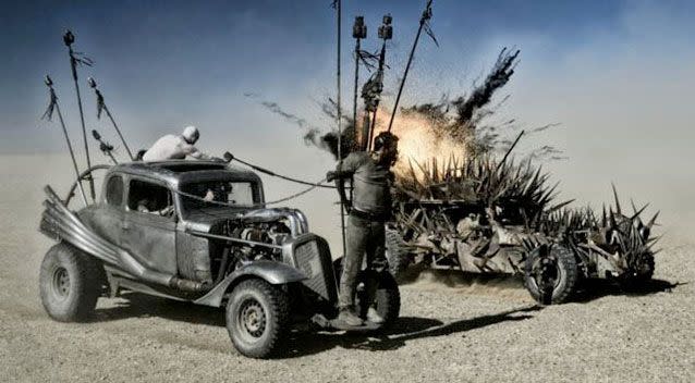 The rusted bomb cars have been compared to something out of Mad Max. Source: Warner Bros