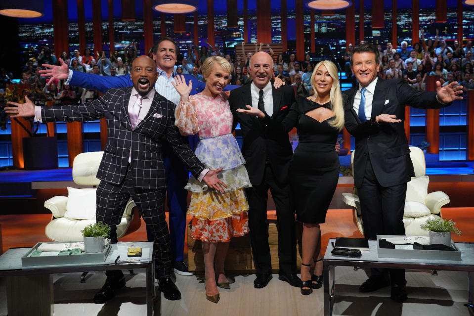 SHARK TANK - Shark Tank LIVE!  For the first time ever, Emmy® Award-winning Shark Tank will go LIVE in front of a studio audience when it returns for its 14th season. Sharks Mark Cuban, Barbara Corcoran, Lori Greiner, Robert Herjavec, Daymond John and Kevin OLeary will be unedited and unfiltered as they listen to entrepreneurs seeking to secure an investment that will change their lives forever. The one-night-only live event will allow home viewers to weigh in on whether the Sharks should take the plunge and make a deal when it premieres FRIDAY, SEPT. 23 (8:00-9:05 p.m. EDT), on ABC. (Christopher Willard/ABC via Getty Images)
DAYMOND JOHN, MARK CUBAN, BARBARA CORCORAN, KEVIN O'LEARY, LORI GREINER, ROBERT HERJAVEC