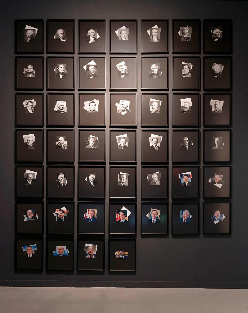 La obra “Rostros presidenciales” de la serie ‘Síndrome de Proteus’ (2022) es un collage fotográfico de los 46 presidentes de Estados Unidos.