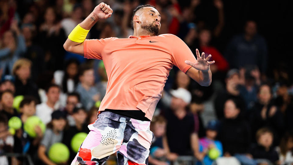 Nick Kyrgios, pictured here celebrating his victory over Gilles Simon at the Australian Open.