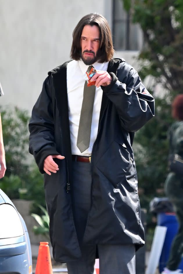 Reeves is seen on the set of 