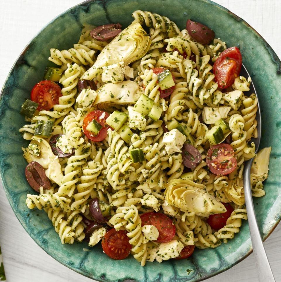 mothers day lunch recipes greek pesto pasta salad