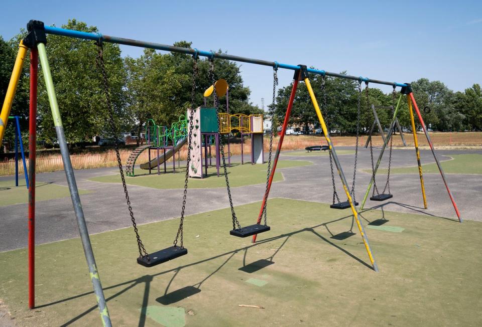 An empty playground in  Doncaster, as temperatures reached 40C for the first time on record (PA)