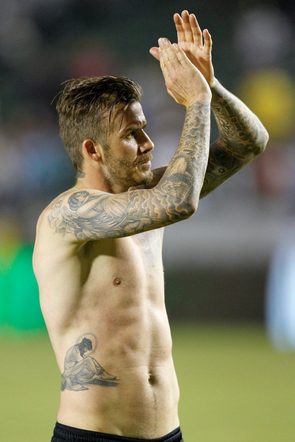 CARSON, CA - JULY 21: David Beckham #23 of Los Angeles Galaxy claps after the MLS match against Chivas USA at The Home Depot Center on July 21, 2012 in Carson, California. The Galaxy won 3-1. (Photo by Ric Tapia/Getty Images)