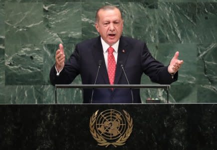 Turkey's President Recep Tayyip Erdogan addresses the 73rd session of the United Nations General Assembly at U.N. headquarters in New York, U.S., September 25, 2018. REUTERS/Carlo Allegri