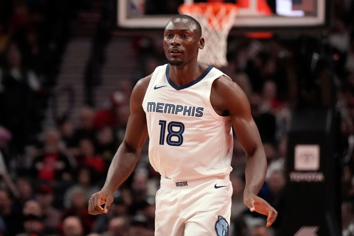 Memphis Grizzlies center Bismack Biyombo (18) looks on during the second half against the Portland Trail Blazers on Nov. 3, 2023 at Moda Center.