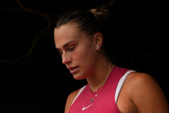 Aryna Sabalenka sits in her chair