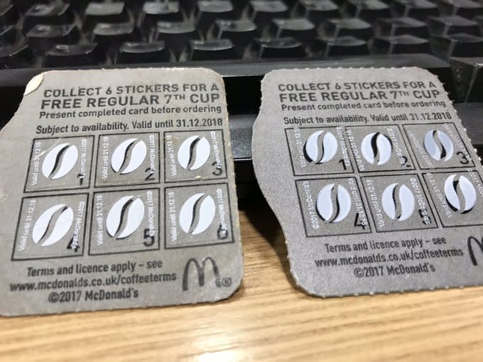 Police found hundreds of the replica McDonald's stickers