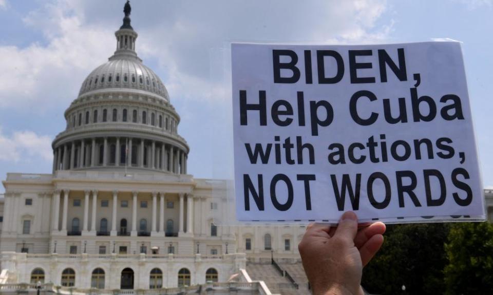 Cuban activists and supporters protesting outside the US Capitol in Washington earlier this week.