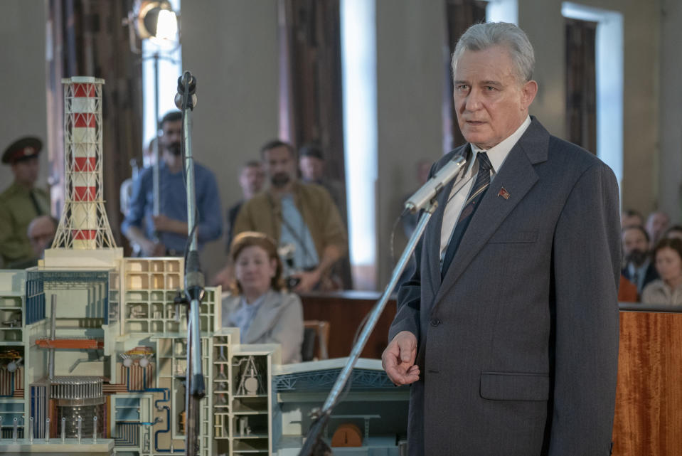 This image released by HBO shows Stellan Skarsgard in a scene from "Chernobyl," named one of the top ten TV shows of the year by the Associated Press. (Liam Daniel/HBO via AP)