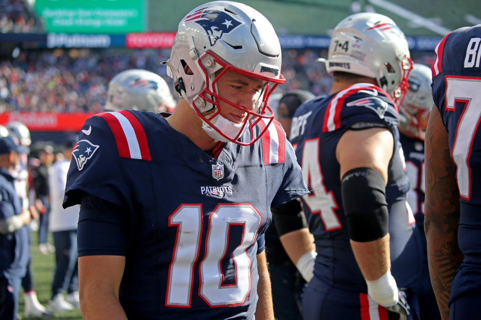 New England Patriots quarterback Mac Jones has had two bad games in a row. (Staff Photo By Stuart Cahill/Boston Herald)