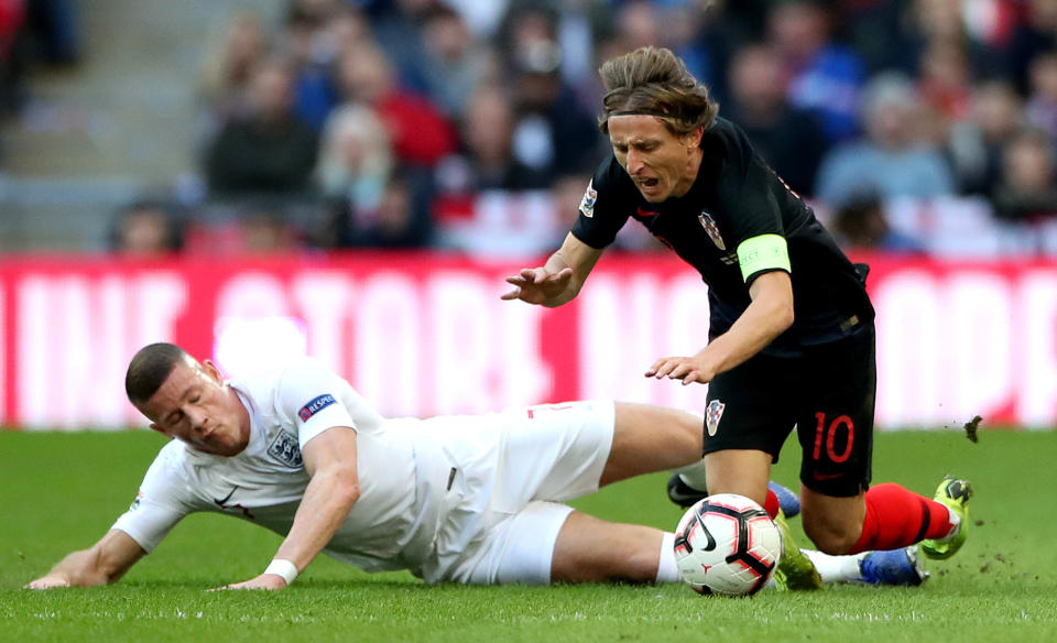 Ross Barkley’s only blot in an excellent first half performance was a yellow card for a poor tackle on Luka Modric