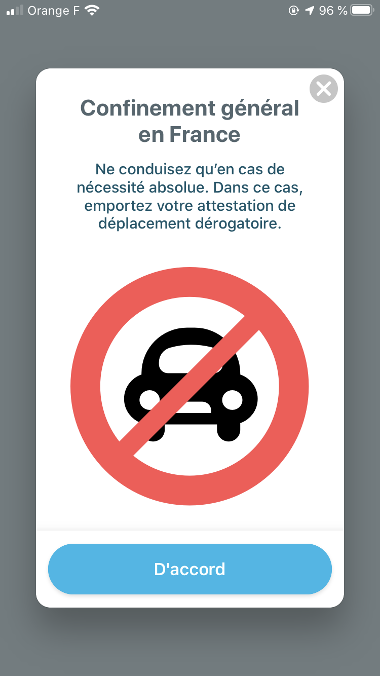 Depuis le 20 mars, ce message apparaît toutes les 24 heures lorsqu'un utilisateur ouvre Waze. 