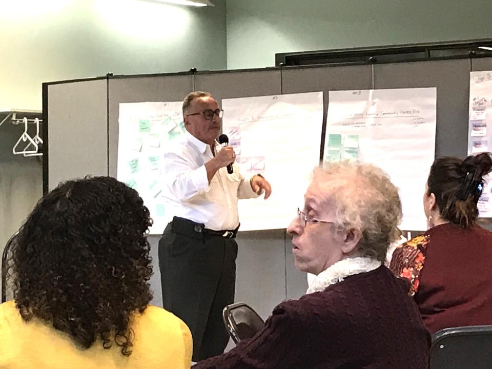 Taunton Emergency Management Agency Director Rick Ferreira speaks at a Taunton Housing Authority meeting on March 21, 2023 at the Council on Aging about a planned community center.