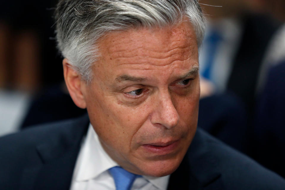 Former Utah Gov. Jon Huntsman speaks before a hearing of the Senate Foreign Relations Committee on his nomination to become the U.S. ambassador to Russia, on Capitol Hill, Tuesday, Sept. 19, 2017 in Washington. (AP Photo/Alex Brandon)