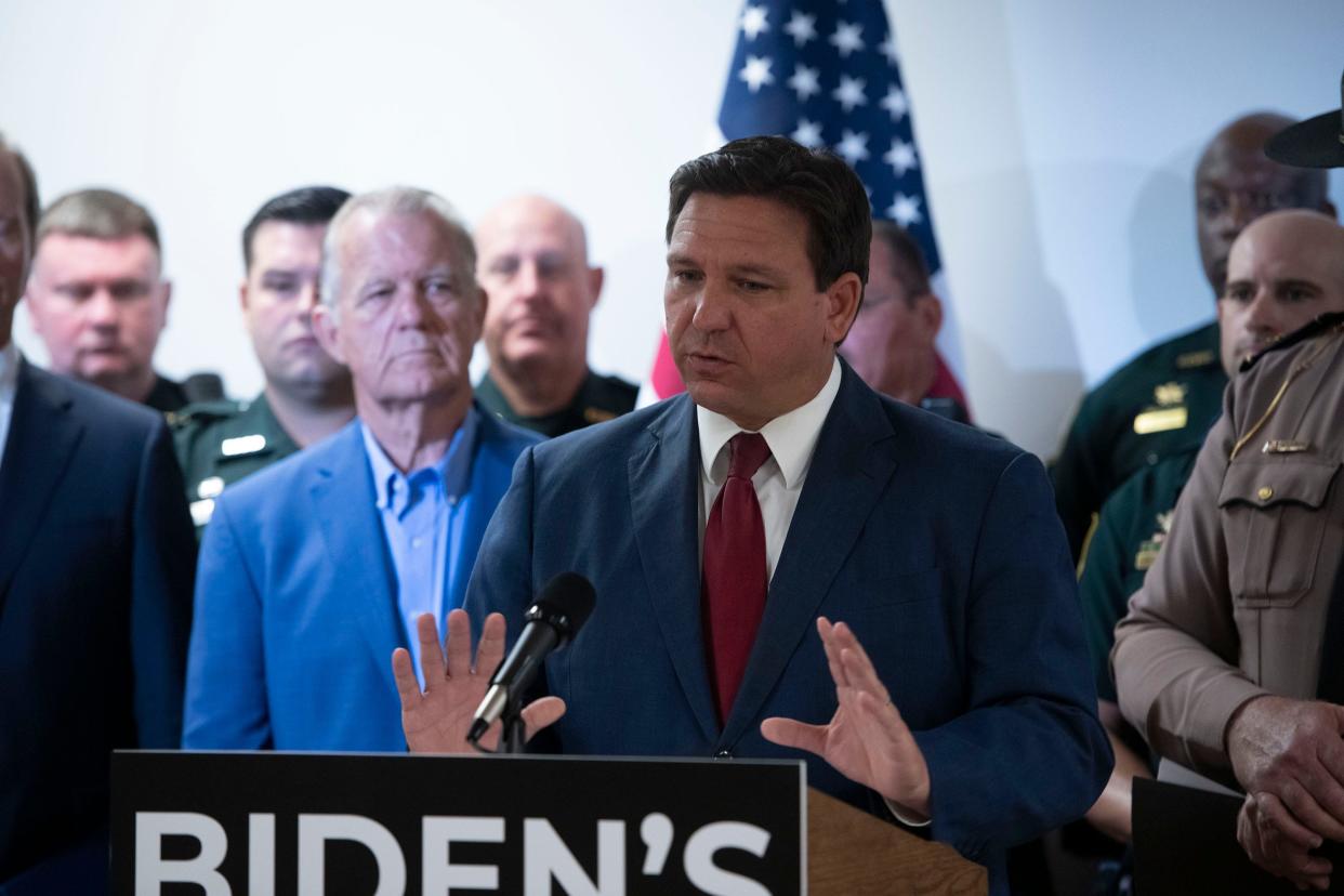 Gov. Ron Desantis addressed a group of law enforcement officers and other dignitaries at the Escambia County Sheriff's Office on Friday, June 17, 2022. DeSantis is in town to sign Senate Bill 1808 into law. SB1808 is a new immigration enforcement law.