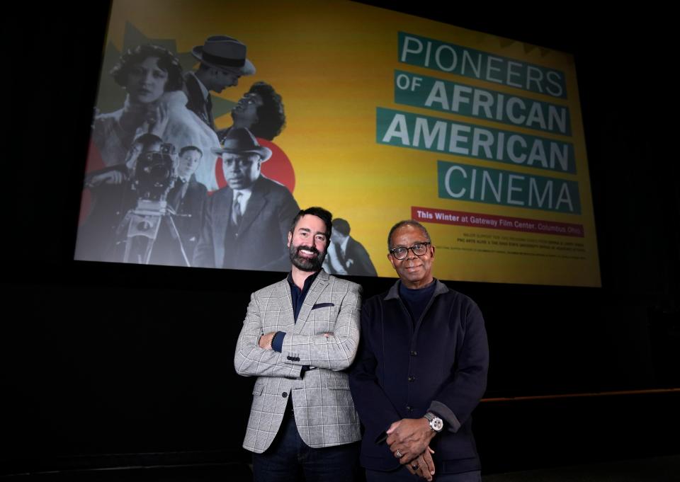 Over the course of three months, Gateway Film Center will screen notable works from the dawn of Black cinema. The center's president and CEO, Chris Hamel, left, poses with Columbus attorney and arts patron Larry H. James, who contributed financial support for the program.