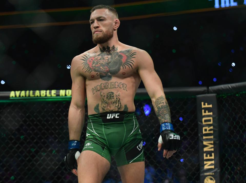 Conor McGregor before fighting against Dustin Poirier during UFC 264 at T-Mobile Arena.