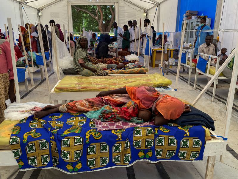 Patients are seen at a makeshift MSF hospital on the day U.S. Ambassador to the United Nations Thomas-Greenfield visited the hospital, in Adre