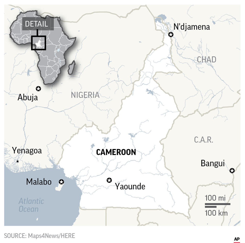 Map locates Cameroon; 2c x 4 inches; 96.3 mm x 101 mm;