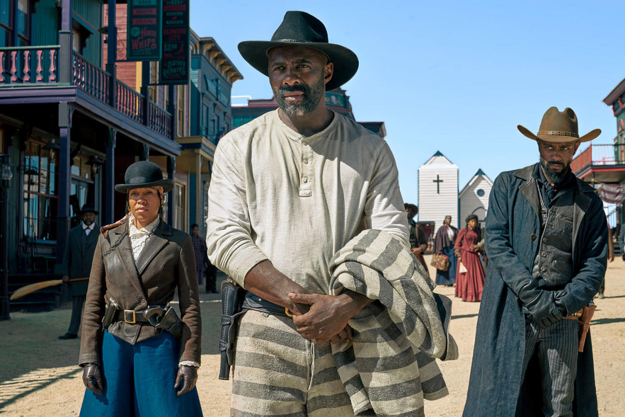 Regina King, Idris Elba and LaKeith Stanfield in The Harder They Fall (Netflix)