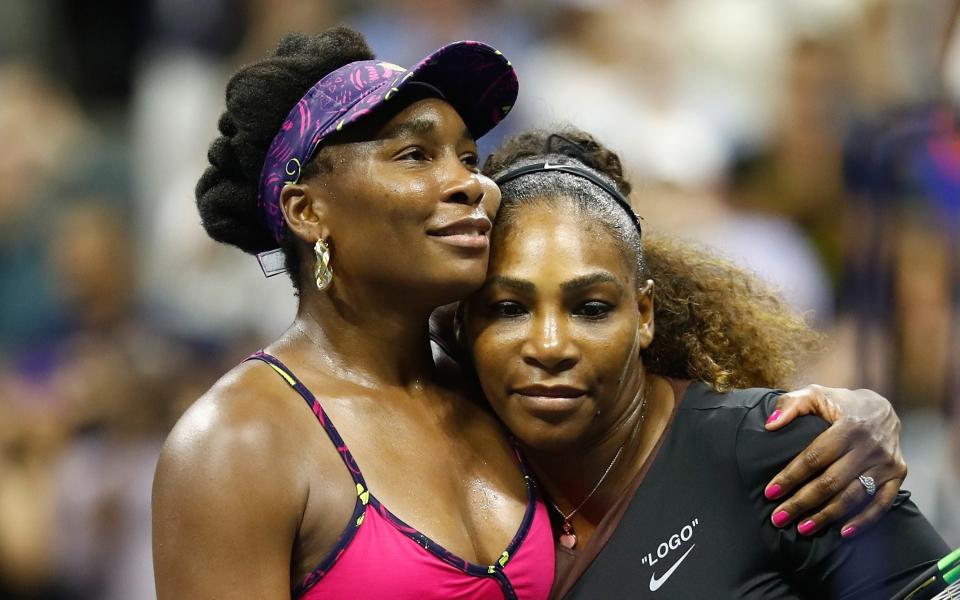 Serena Williams of The United States is congratulated by her sister and opponant Venus Williams of The United States following their ladies singles third round match on Day Five of the 2018 US Open - GETTY IMAGES