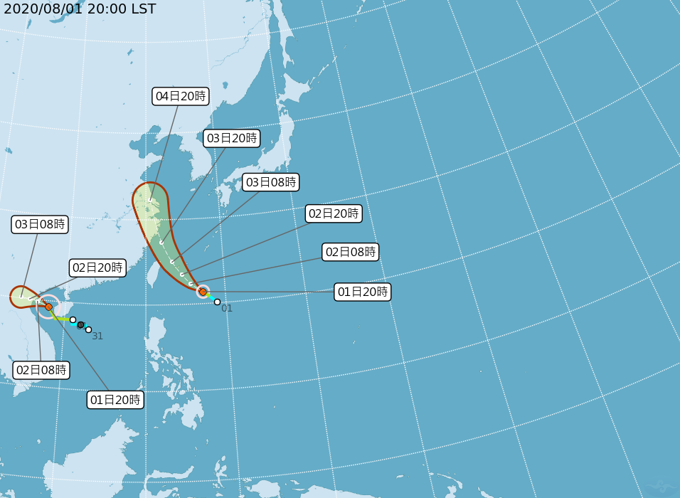「哈格比」輕颱持續朝西北、台灣方向前進，預估外圍環流將會為台灣帶來影響。（翻攝自中央氣象局）