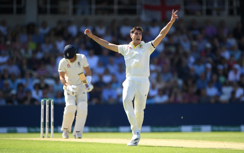 Australia bowler Pat Cummins appeals for a wicket of Joe Denly during the Ashes. (Photo by Stu Forster/Getty Images)