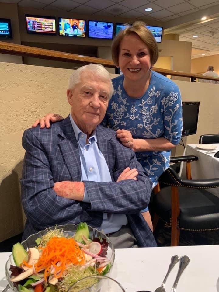 Pat and Sandy watch the Kentucky Derby from the Palm Beach Kennel Club Paddock Room.