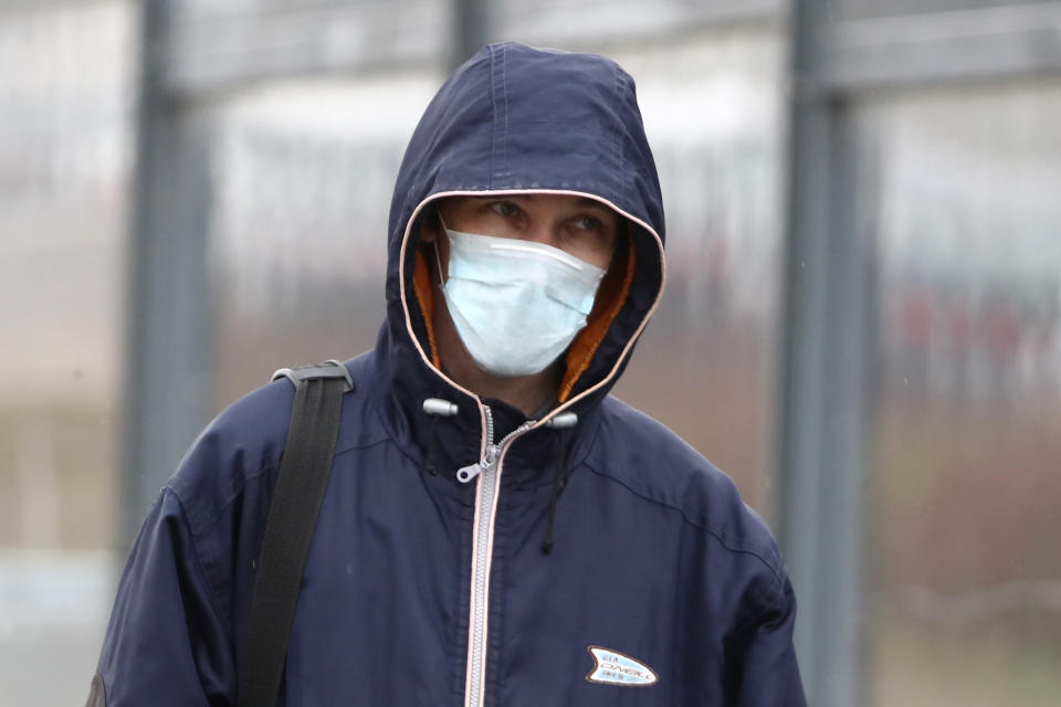 MOSCOW, RUSSIA - APRIL 20, 2020: A man seen at the Novomoskovsky multipurpose medical center for patients with suspected COVID-19 coronavirus infection. Valery Sharifulin/TASS (Photo by Valery Sharifulin\TASS via Getty Images)