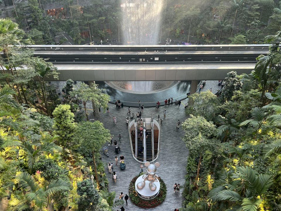 Looking down on the rain vortex at Changi's Jewel building.