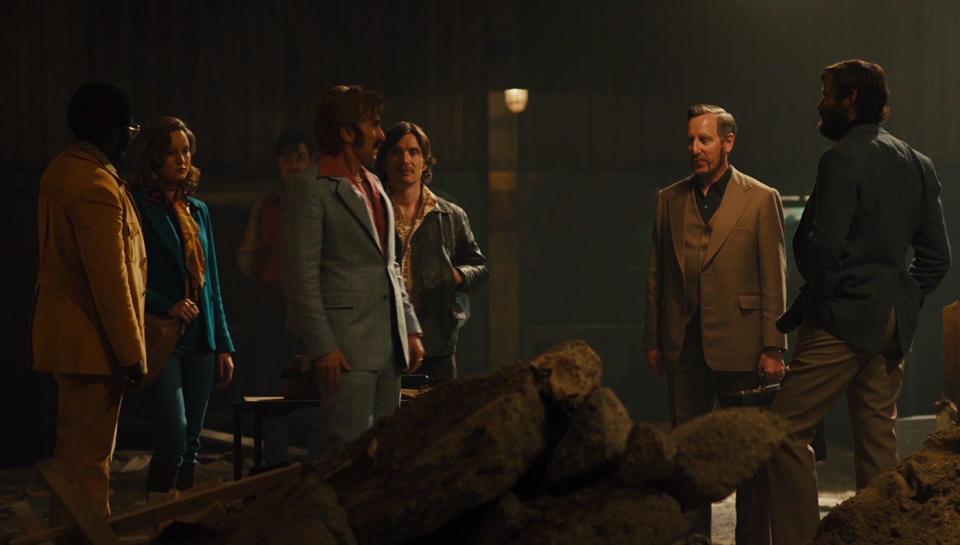 L-R Babou Ceesay, Brie Larson, Sam Riley, Sharlto Copley, Cillian Murphy, Michael Smiley, and Armie Hammer (Studio Canal)