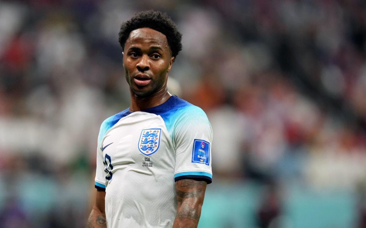 England's Raheem Sterling during the FIFA World Cup Group B match at the Al Bayt Stadium, Al Khor. Picture date: Friday November 25, 2022 - England optimistic about Raheem Sterling returning before France quarter-final - Martin Rickett/PA