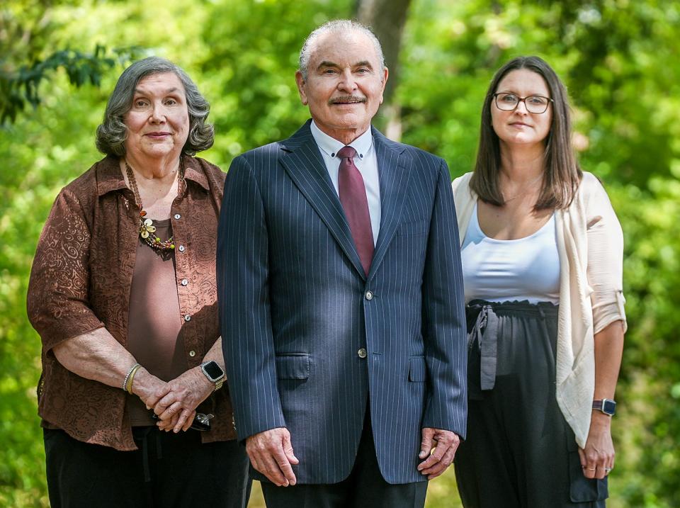 From left, Ginger Ridout, an advanced nurse practitioner, Dr. L.L. “Tad” Davis, medical director and Julie Smith, former clinic manager, pose for a photo outside of the Austin Women's Health Center. The clinic, once staffed by about 20 people, is down to six employees, and a GoFundMe crowdfunding campaign is urging donors to “Save Central Texas’ last indie reproductive clinic.”